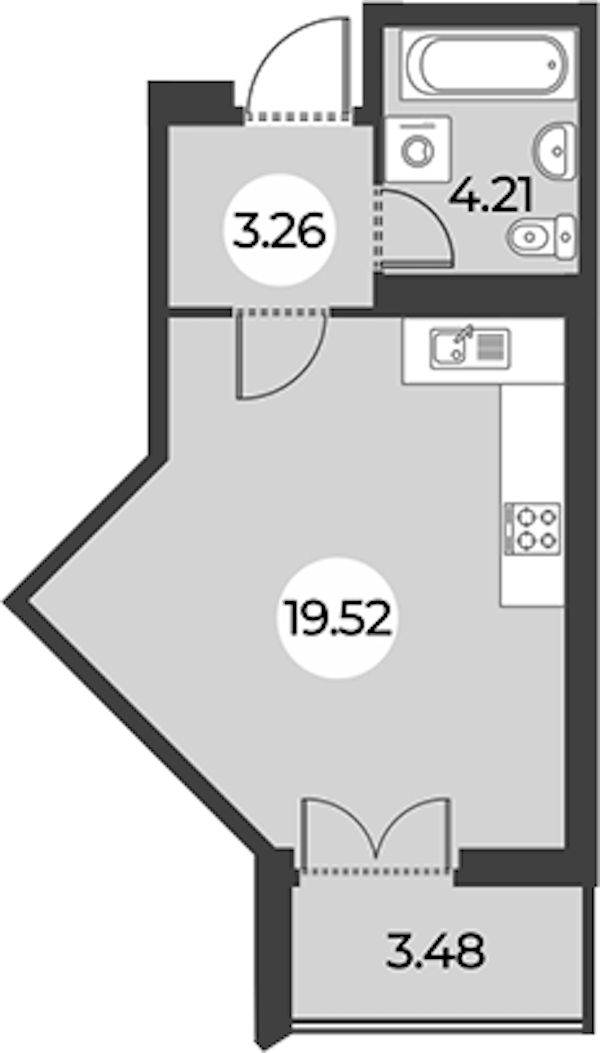 Квартира студия 28.73 м², 10/24 эт., ЖК «Огни Залива»